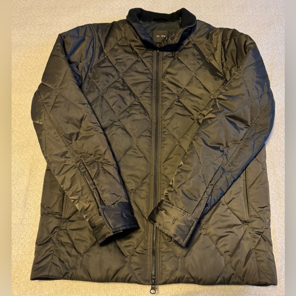Theory Size Medium Jacket Quilted Olive Green Men Zip Up